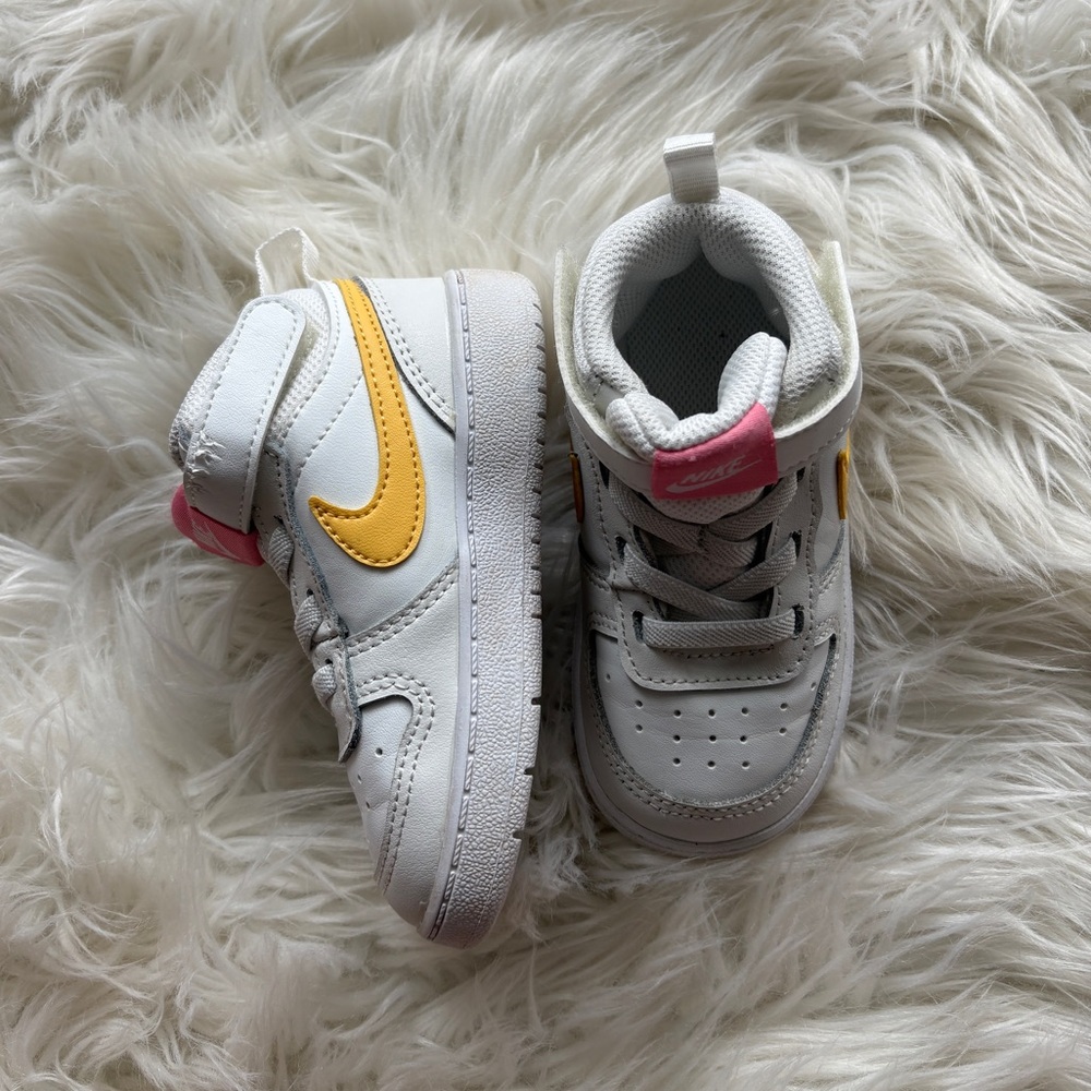 Nike Kids Sneakers - White with Yellow and Pink Accents